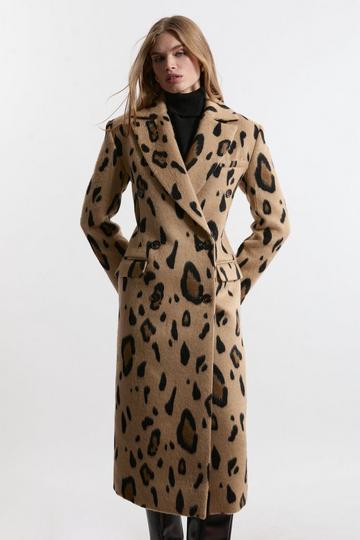 Italian Wool Blend Strong Shoulder Oversized Midi Coat leopard