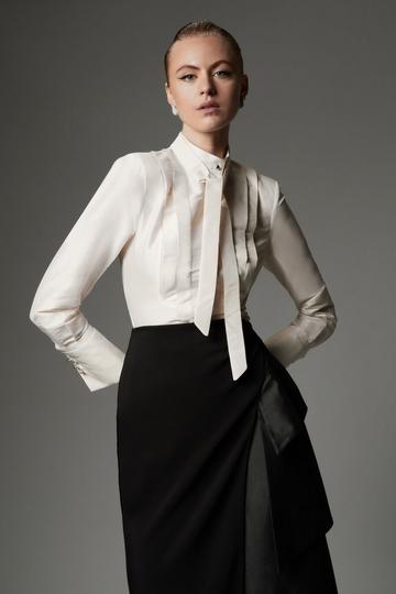 Archive Collection - Tall Taffeta Pleat Detail Shirt ivory