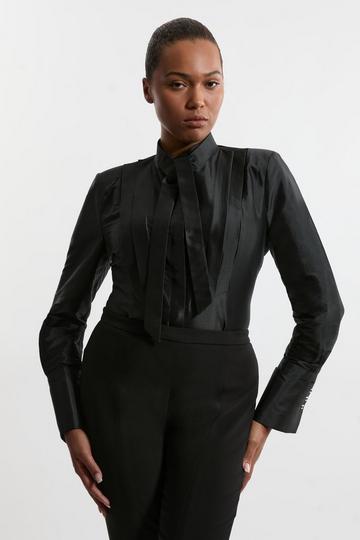 Black Archive Collection - Plus Size Taffeta Pleat Detail Shirt