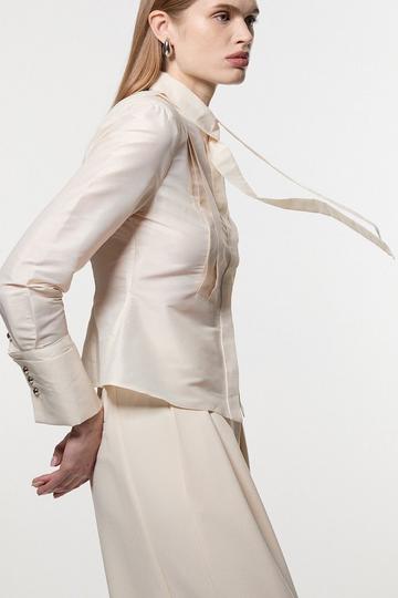 Taffeta Pleat Detail Woven Shirt ivory
