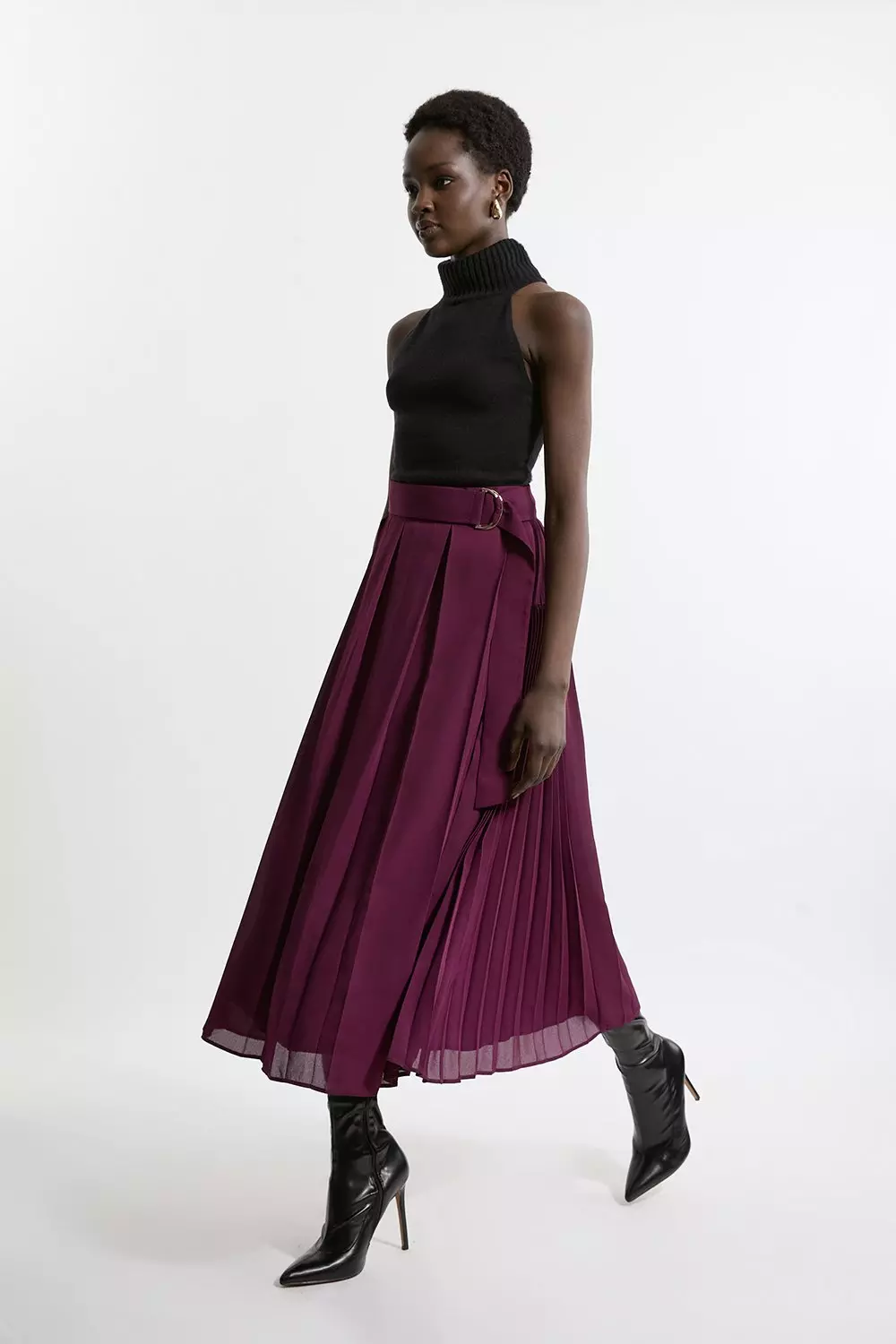 Georgette Pleated Woven Midi Skirt Karen Millen