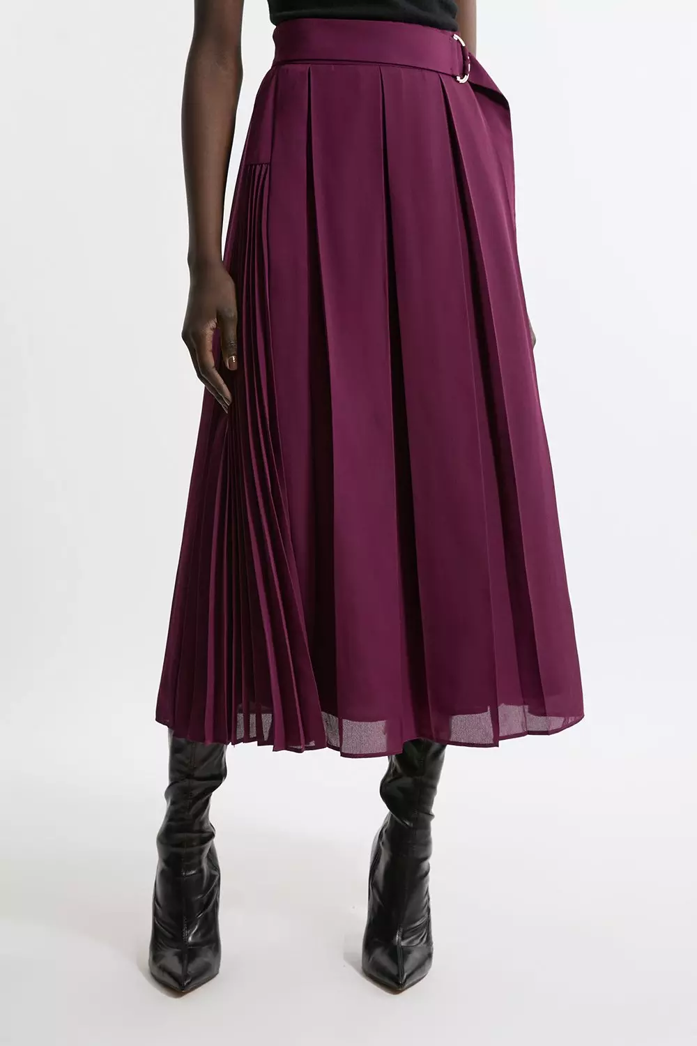 Georgette Pleated Woven Midi Skirt | Karen Millen