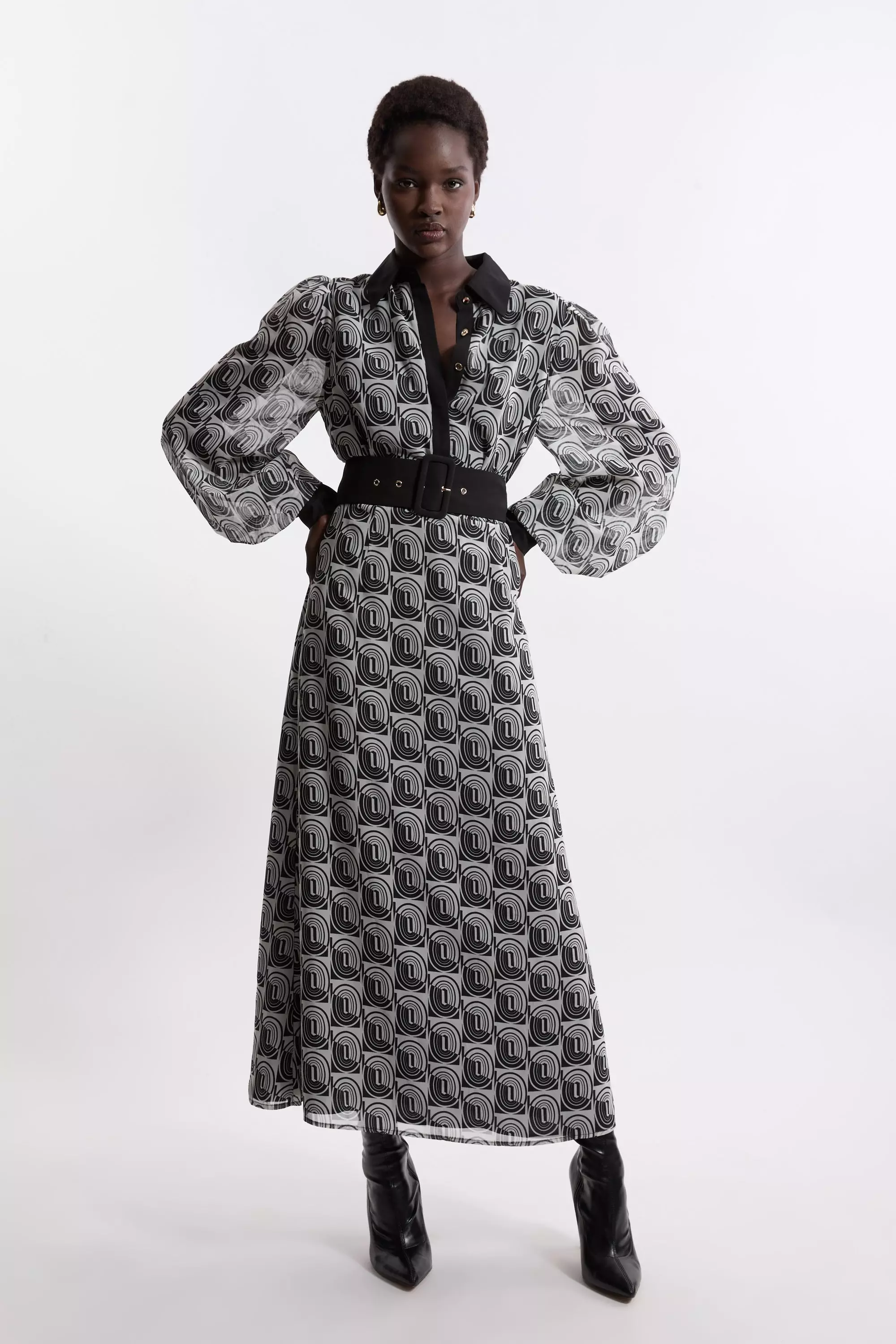 Mono Print Belted Woven Maxi Dress alternative image