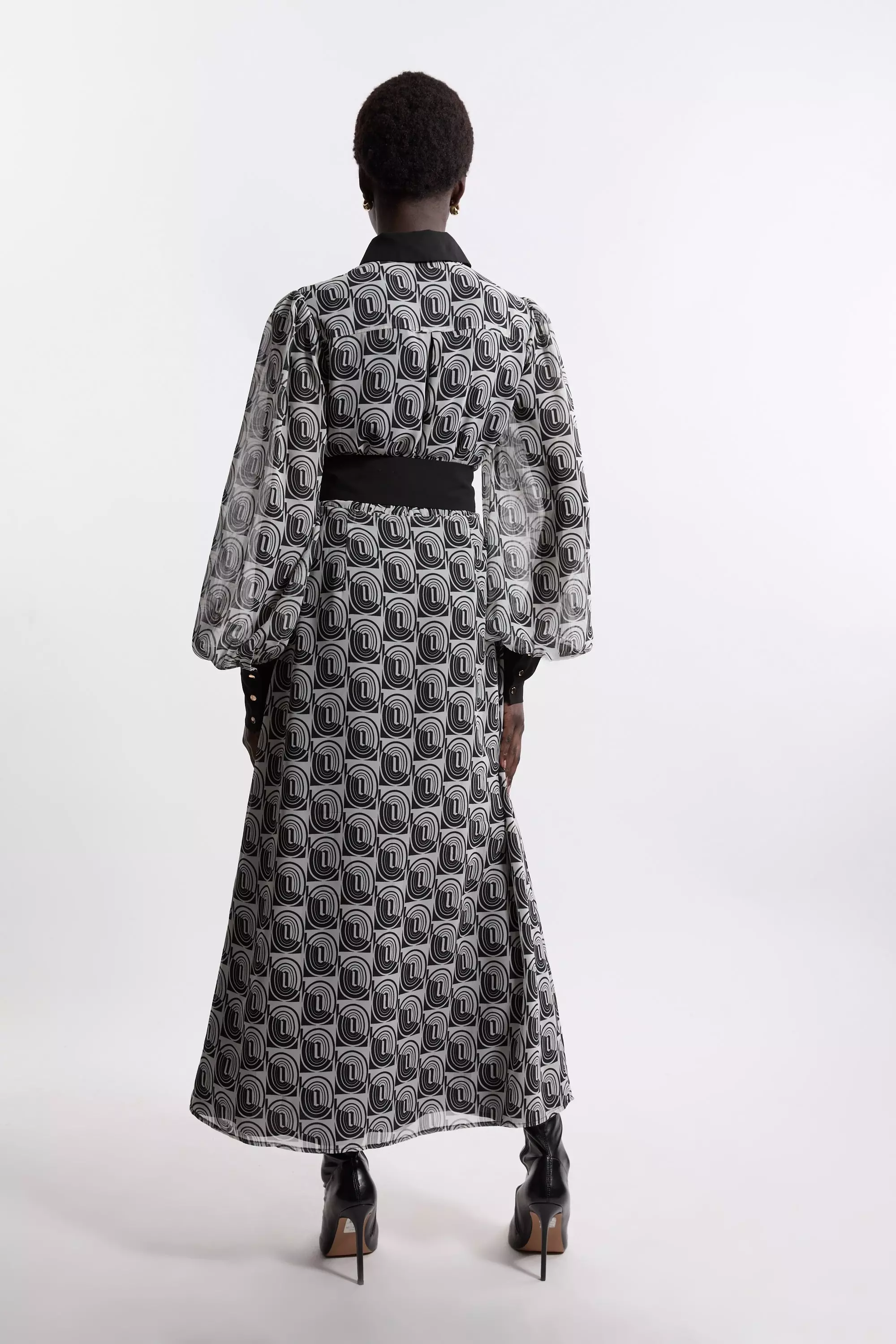 Mono Print Belted Woven Maxi Dress alternative image