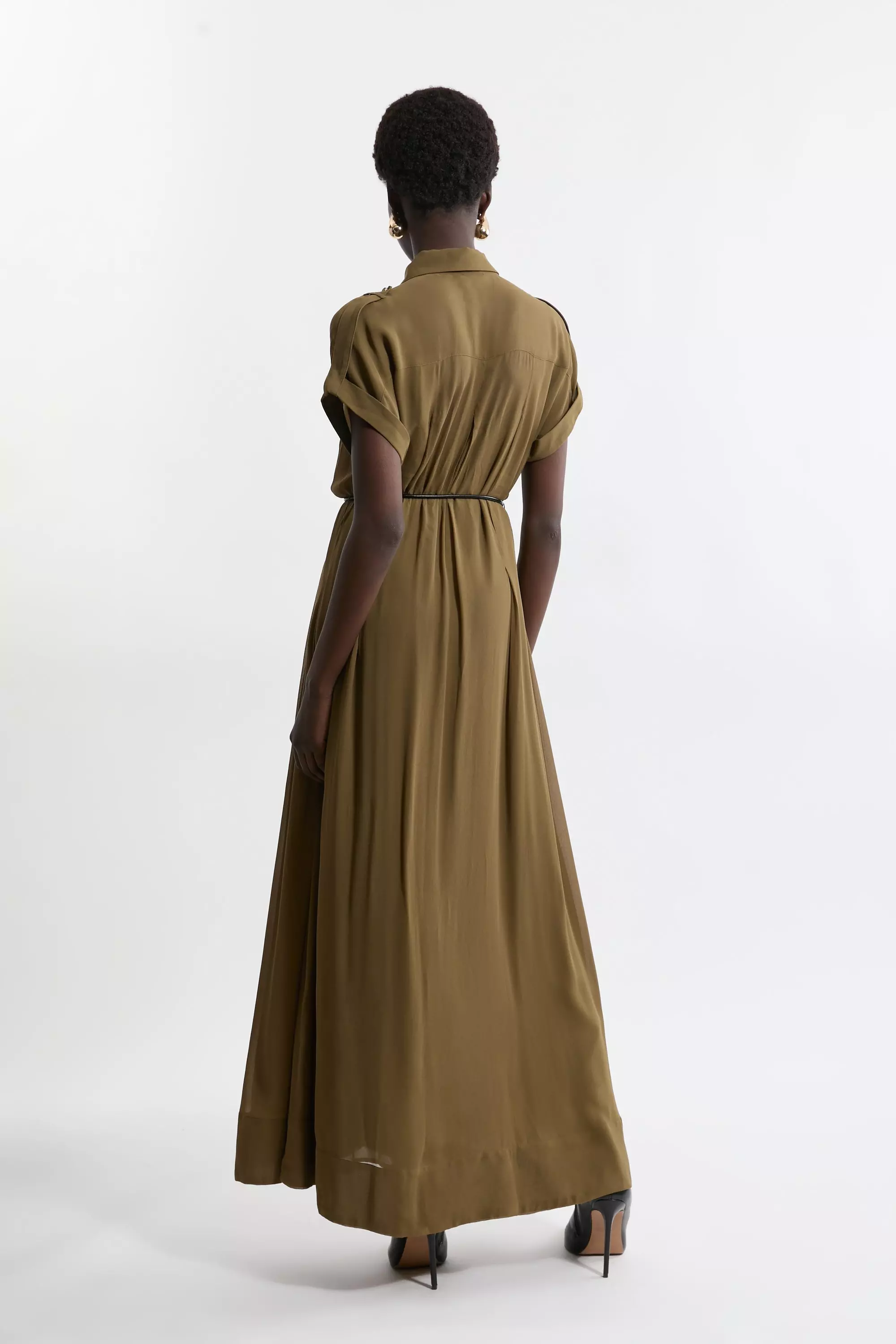 Tall Pleated Woven Viscose Maxi Shirt Dress | Karen Millen
