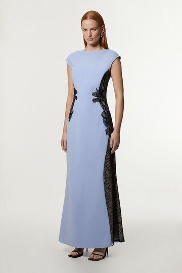 Blue Tall Lace Applique Contrast Sleeveless Tailored Maxi Dress