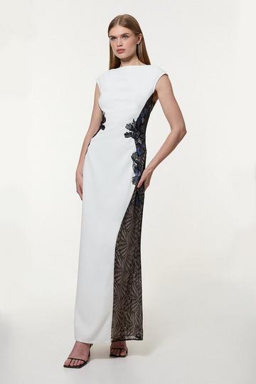 Lace Applique Contrast Sleeveless Tailored Maxi Dress mono