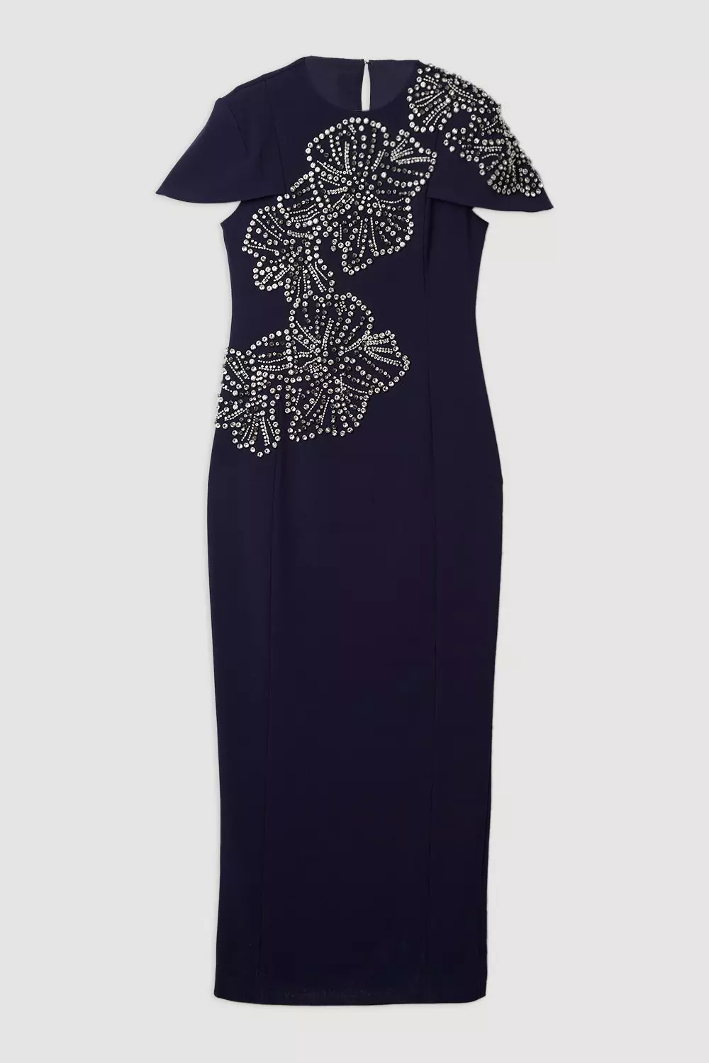 Placed Floral Crystal Embellished Tailored Cape Maxi Dress