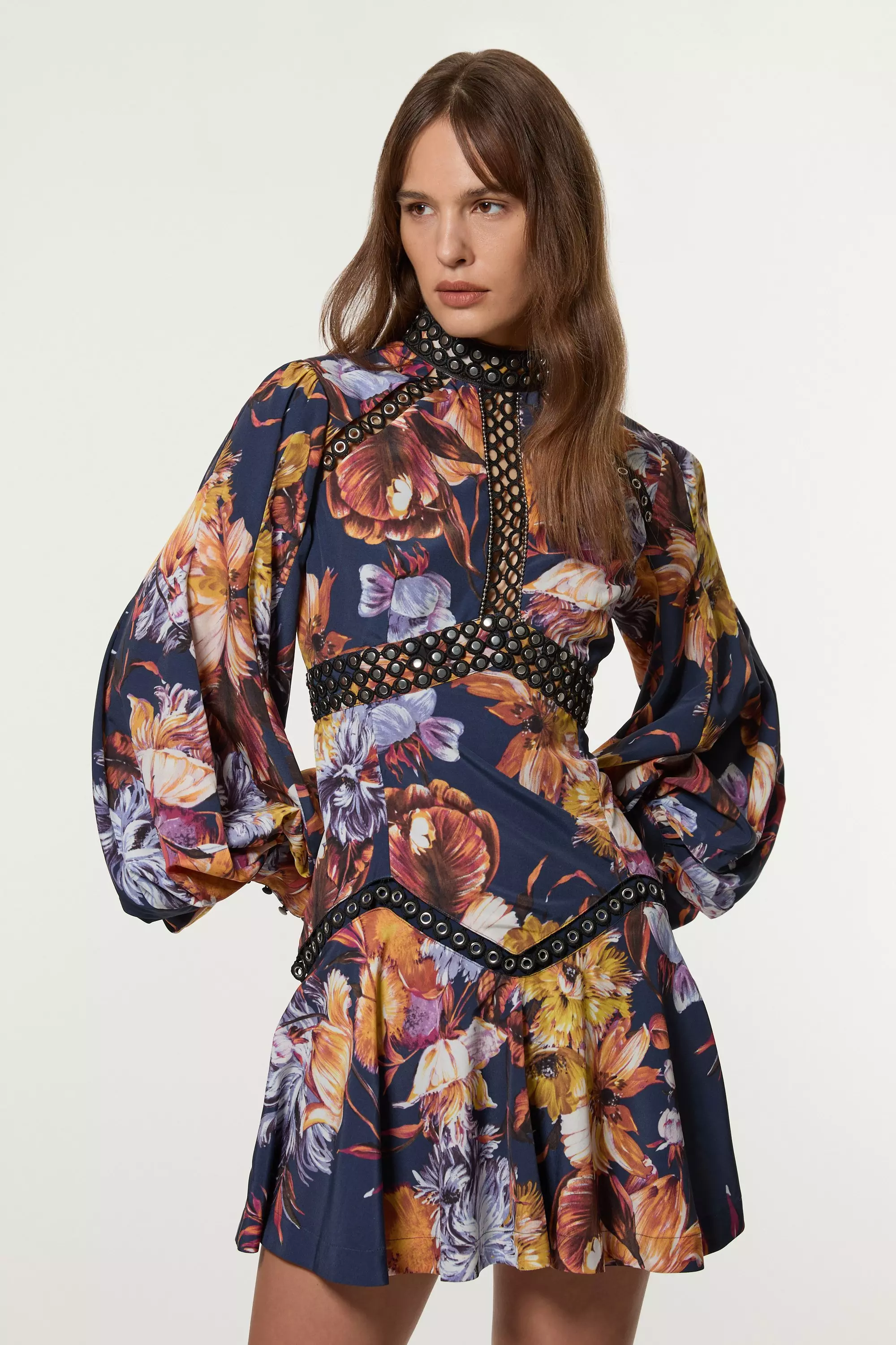 Petite Floral Studded Lace Woven Mini Dress Karen Millen