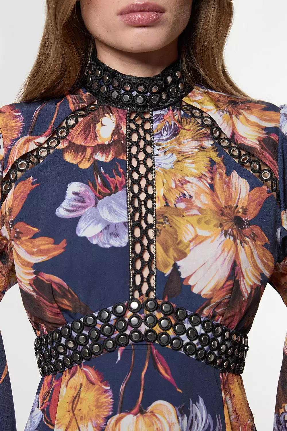 Floral Studded Lace Woven Mini Dress | Karen Millen