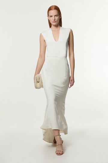 Tailored Fishtail Maxi Skirt ivory