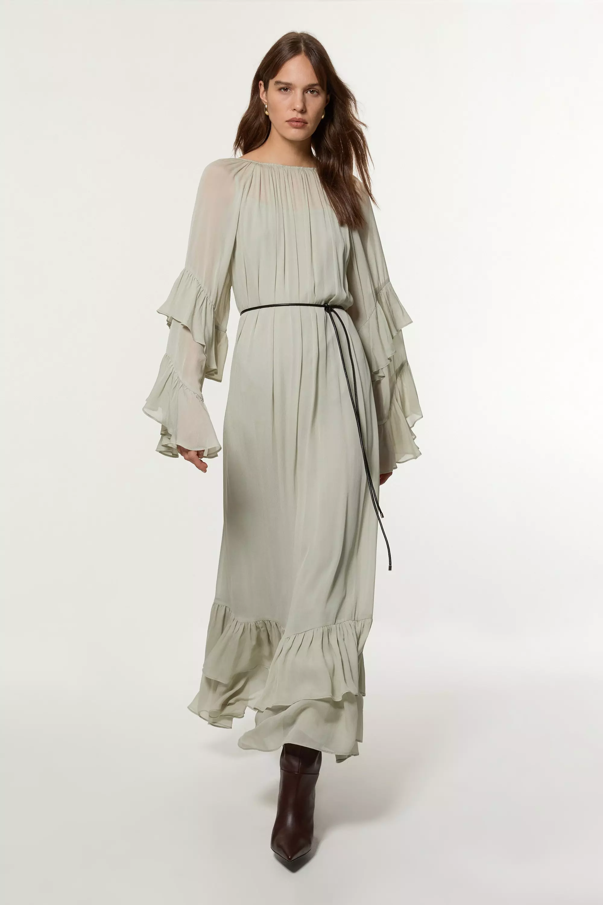 【Karen Millen】KIMONO ビスコース ベルト付き マキシ ドレス bkk22605_sage_xl?$