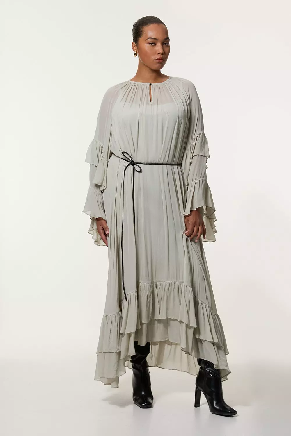 【Karen Millen】KIMONO ビスコース ベルト付き マキシ ドレス bkk22606_sage_xl?$