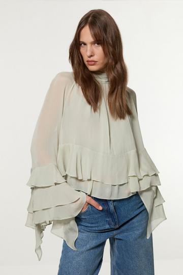 Drama Kimono Viscose Georgette Woven Blouse sage