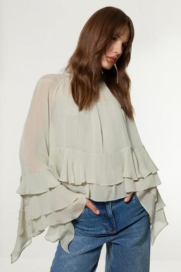 Drama Ruffle Viscose Georgette Woven Blouse sage