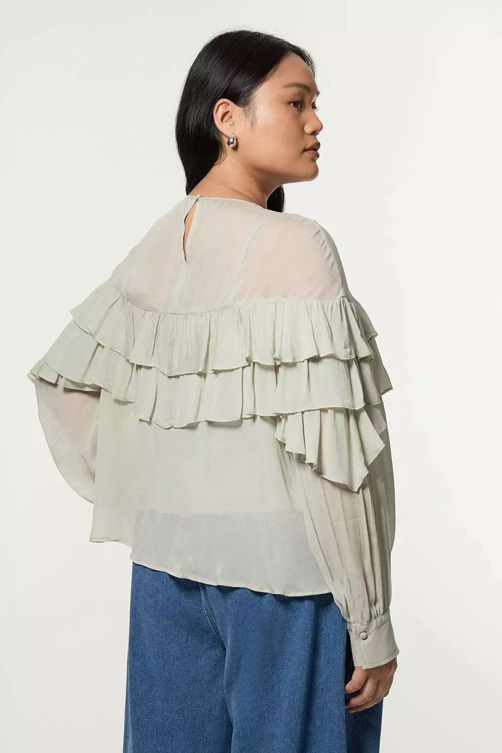 Plus Size Drama Ruffle Viscose Georgette Woven Blouse