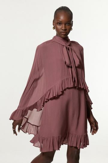 Viscose Georgette Cape Woven Mini Dress dusty rose