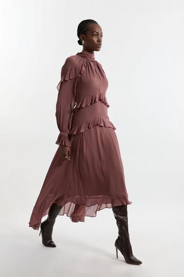 Tall Viscose Georgette Ruffle Detail Drama Woven Maxi Dress dusty rose