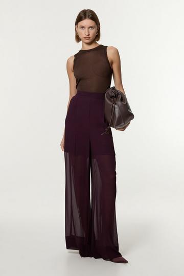 Wide Leg Viscose Woven Trousers midnight purple