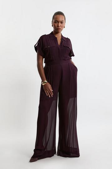 Purple Plus Size Wide Leg Viscose Woven Trousers