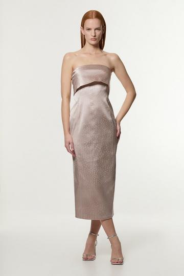 Italian Structured Textured Satin Bandeau Tailored Maxi Dress blush