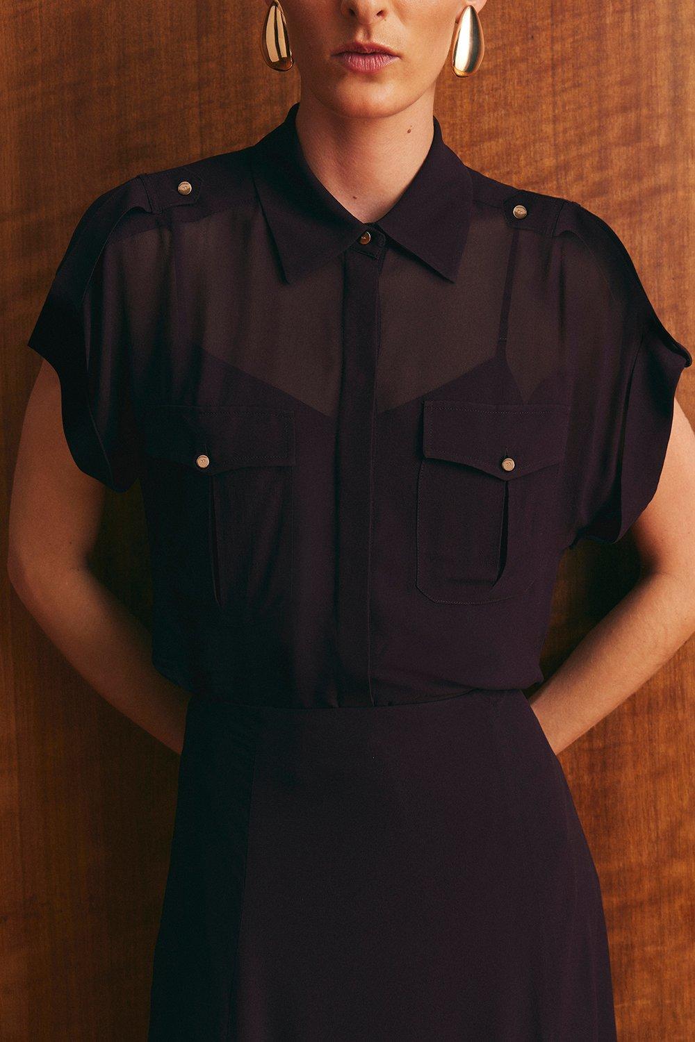 Midnight purple Woven Viscose Short Sleeved Shirt 