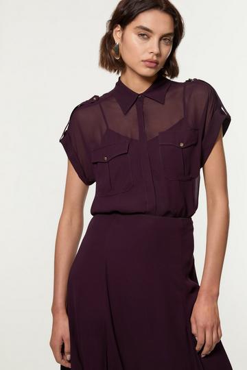 Woven Viscose Short Sleeved Shirt midnight purple