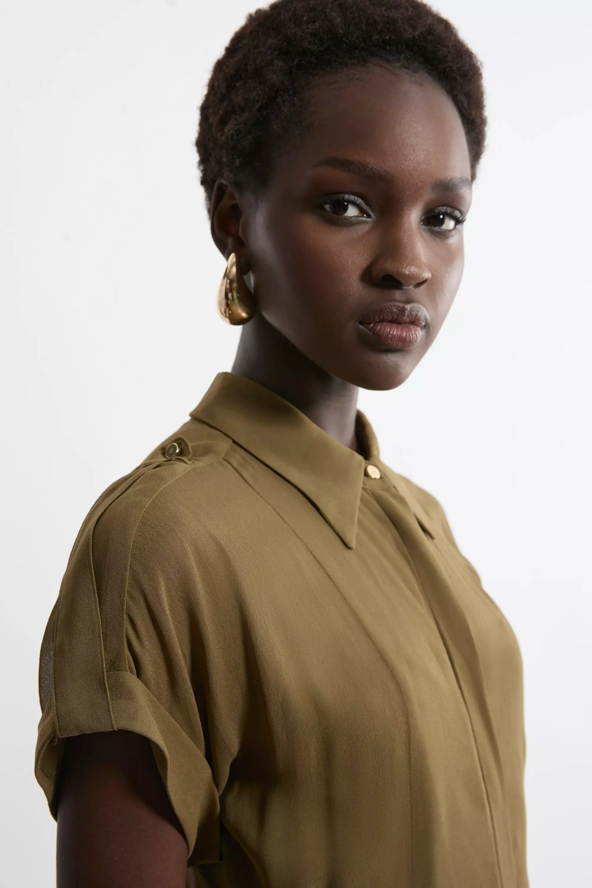 Petite Pleated Woven Viscose Maxi Shirt Dress | Karen Millen