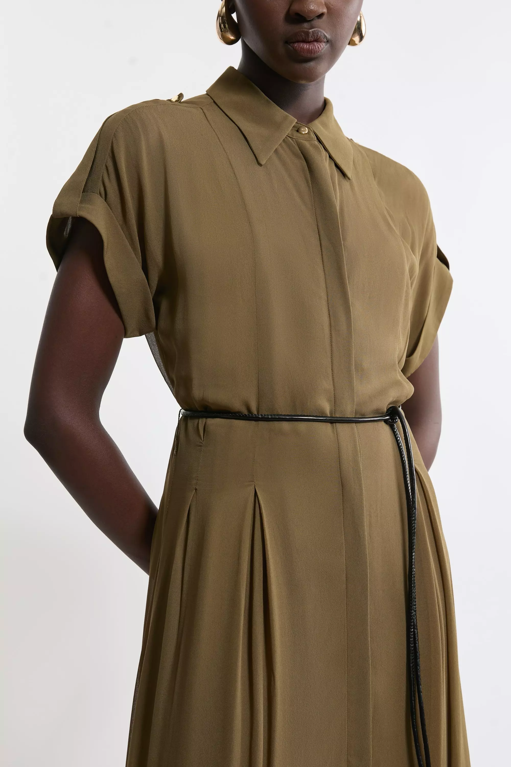 ● 8 SECONDS ● Patterned Dress Khaki NWT Jones New York Signature Khaki Dress Gold Zipper Collar