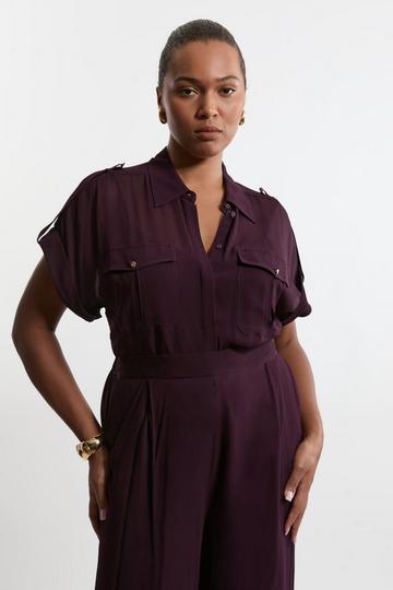 Plus Size Woven Viscose Short Sleeved Shirt midnight purple