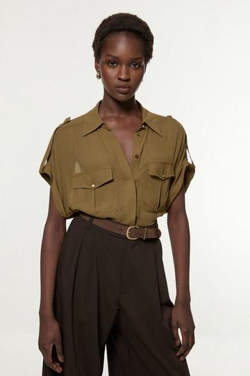 Woven Short Viscose Sleeved Shirt khaki