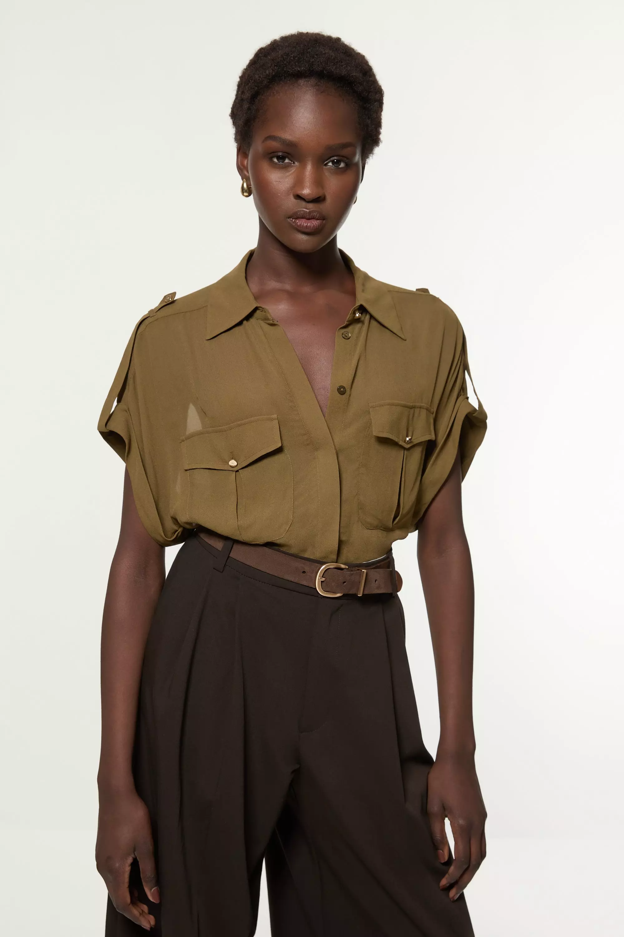 ★Karen Millen★ リネンビスコースフローラルウーブンショート Eyelet Woven Blouse With Guipure Trim | Karen Millen