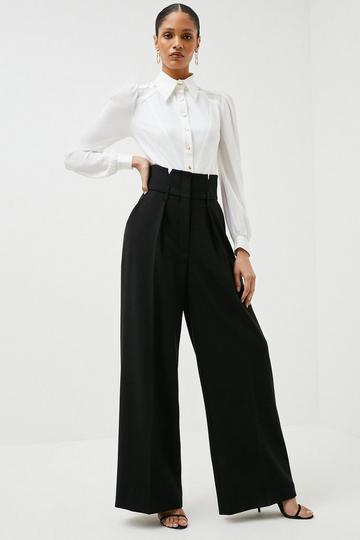 Tall Tailored Compact Stretch High Waist Wide Leg Trousers black