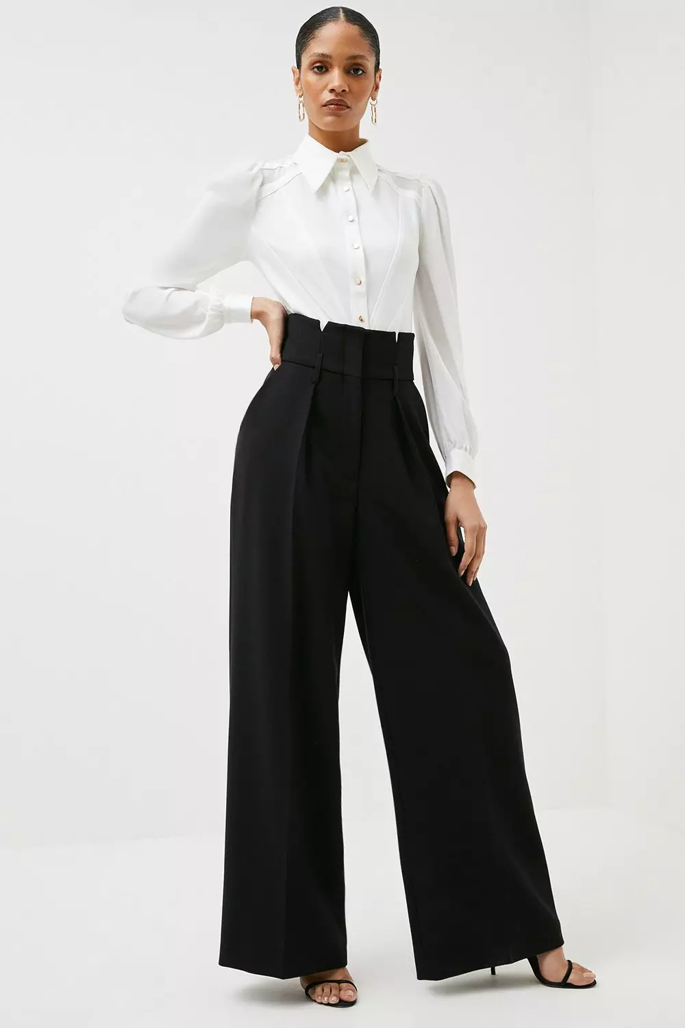 High waisted stretch trousers sales