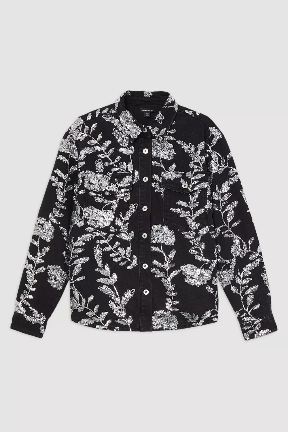 Denim All Over Floral Sequin Jacket | Karen Millen