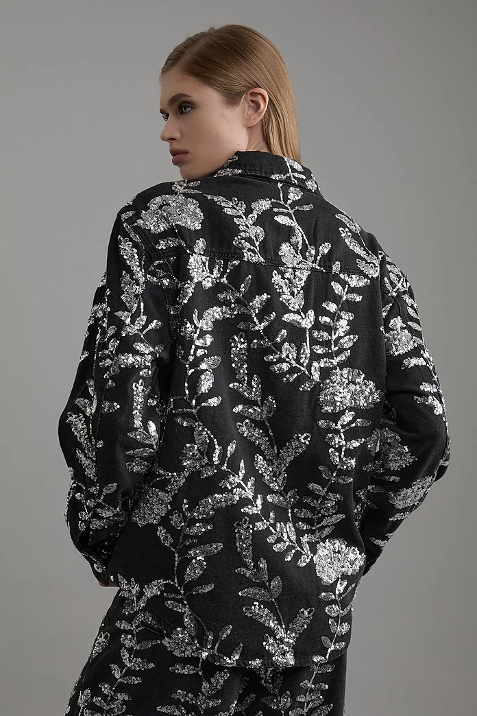 Denim All Over Floral Sequin Jacket | Karen Millen Denim All Over Floral Sequin Jacket | Karen Millen
