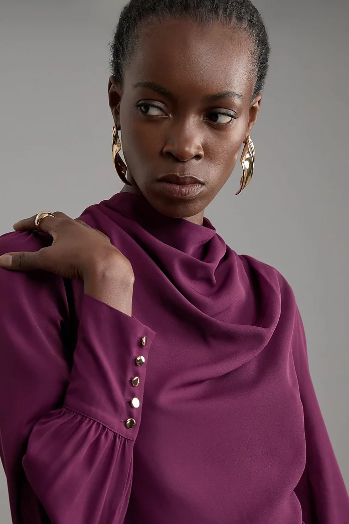 Georgette Woven Ruched Shoulder Long Sleeved Blouse | Karen Georgette Woven Ruched Shoulder Long Sleeved Blouse | Karen