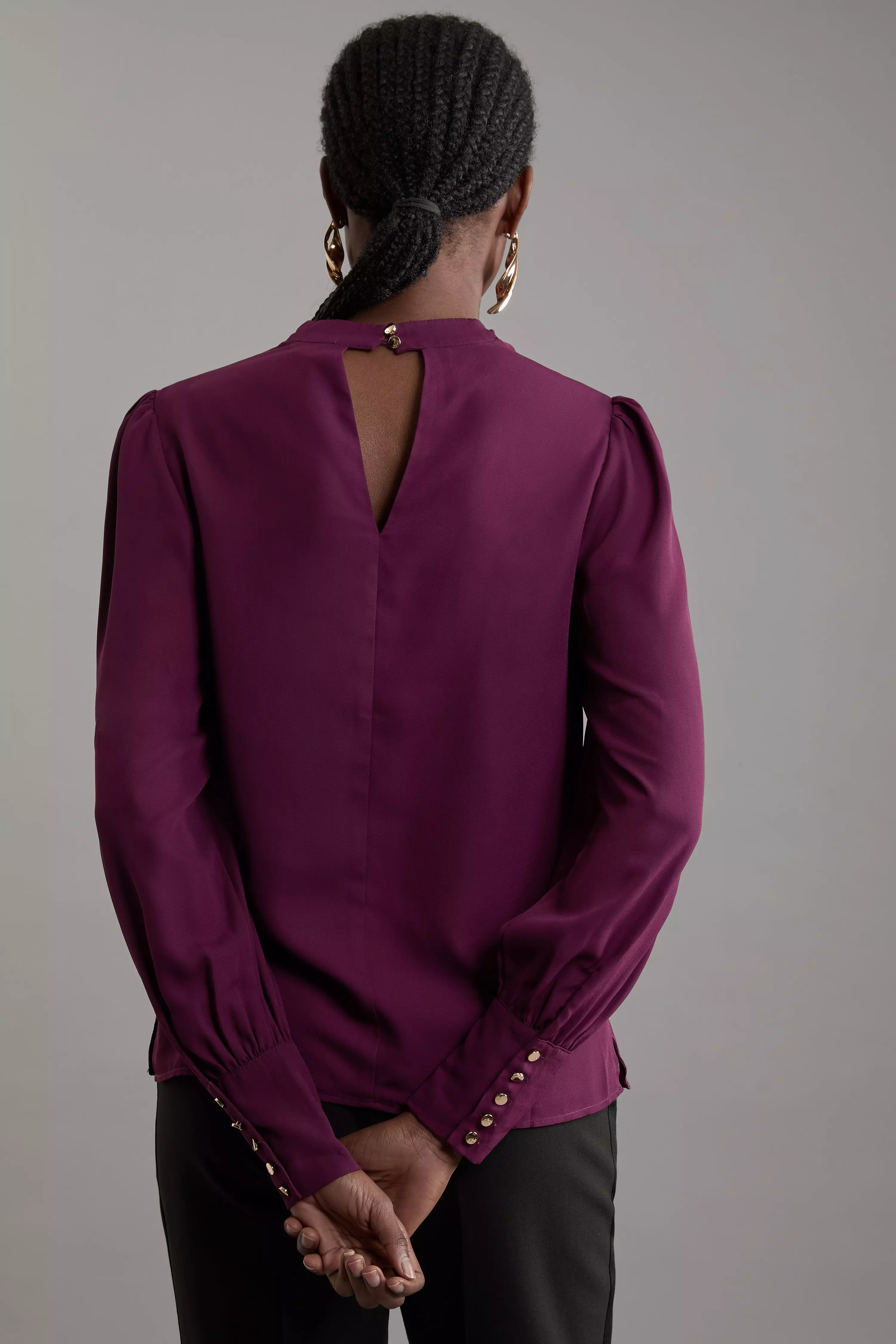Georgette Woven Ruched Shoulder Long Sleeved Blouse Karen Millen