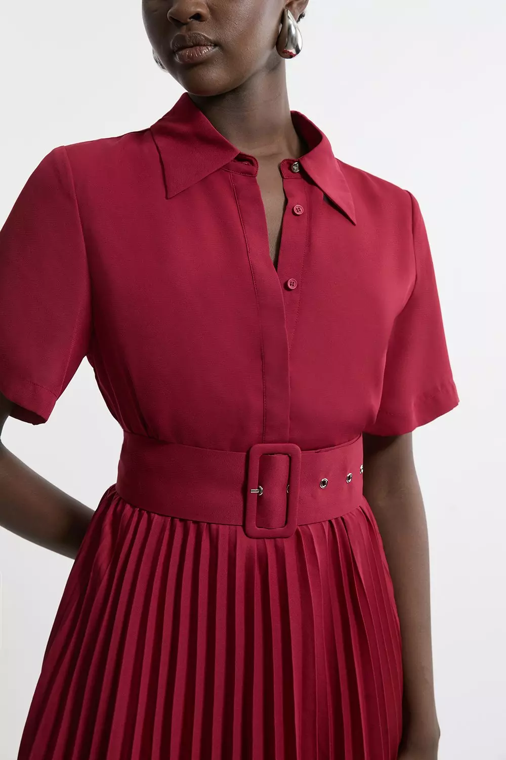 Tall Belted Georgette Pleat Woven Mini Dress | Karen Millen