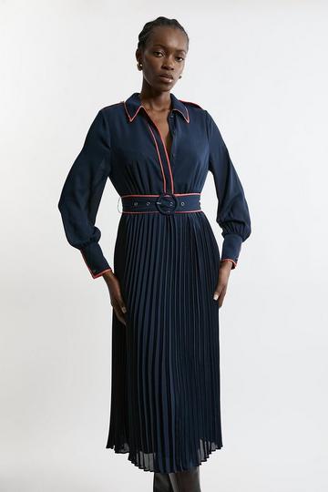 Petite Military Belted Woven Shirt Midaxi Dress navy