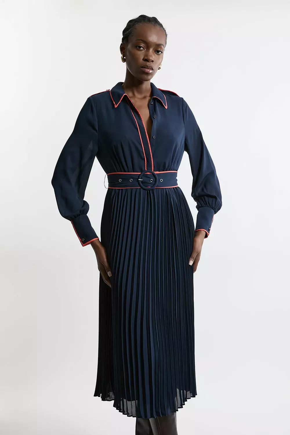 Navy blue belted dress best sale