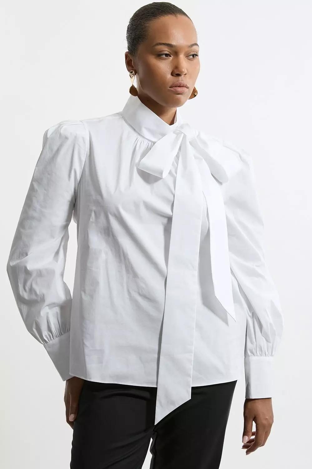 Plus Size Cotton Poplin Pussybow Blouse Karen Millen