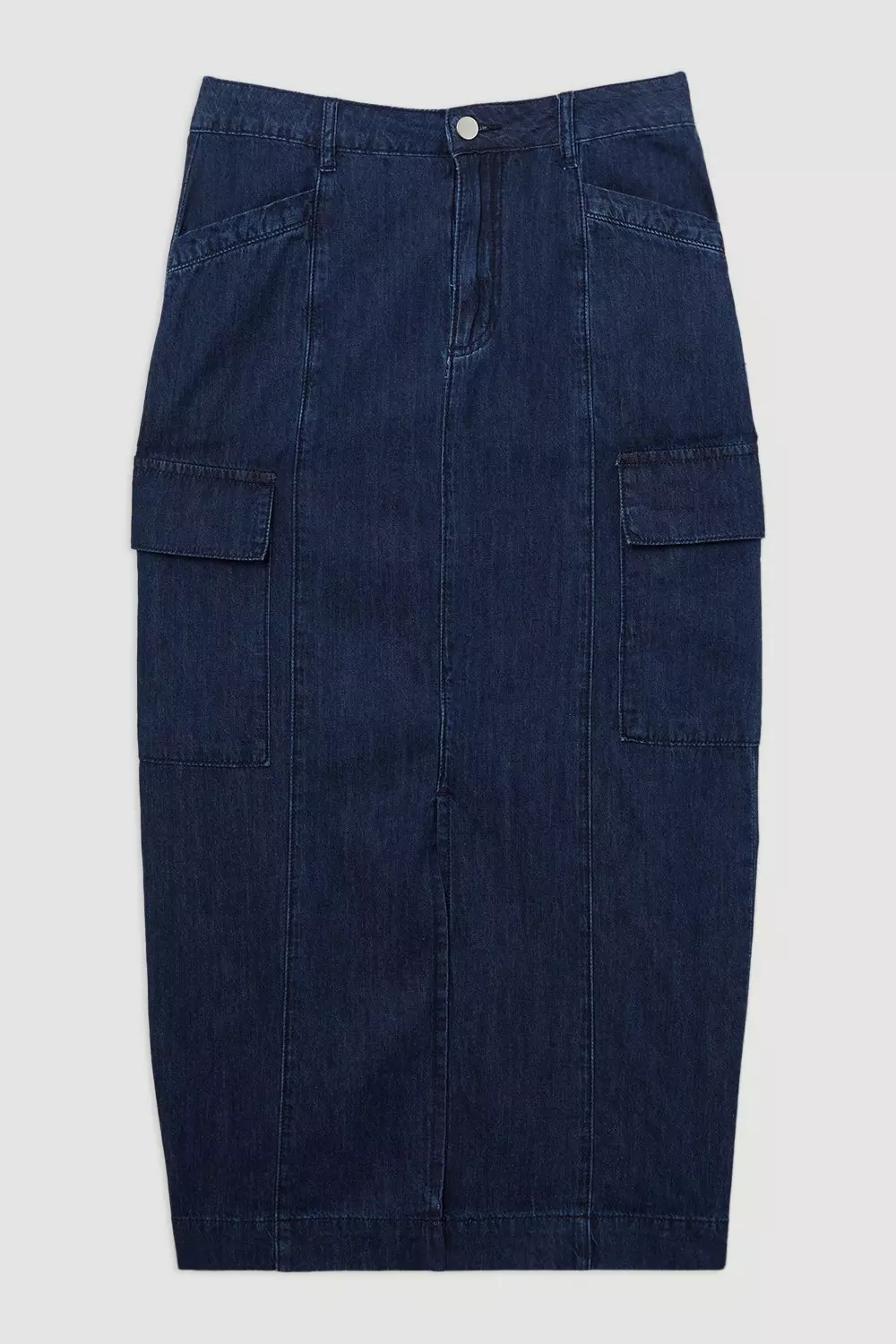 Petite Denim Woven Cargo Pocket Tailored Midi Skirt Karen Millen