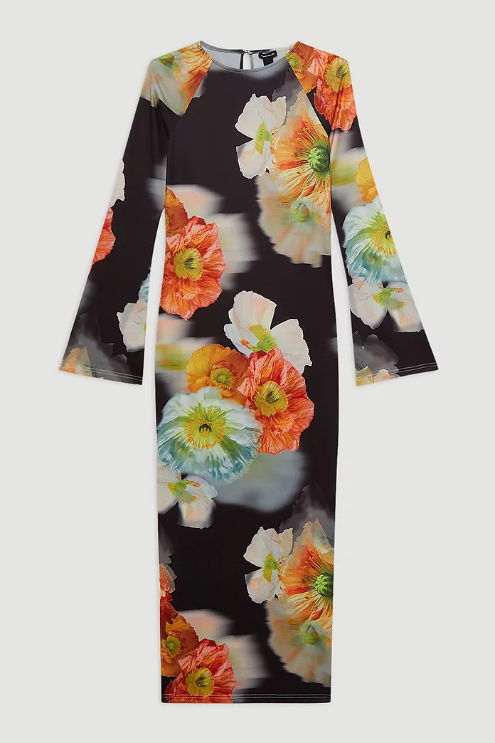 Jersey Border Print Keyhole Long Sleeve Maxi Dress | Karen Jersey Border Print Keyhole Long Sleeve Maxi Dress | Karen