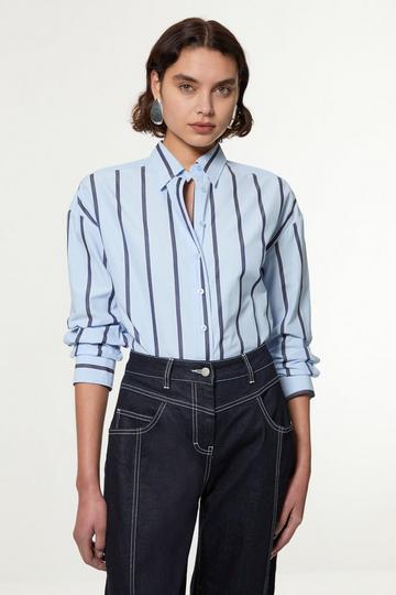 Stripe Cotton Oversize Tailored Essential Shirt pale blue