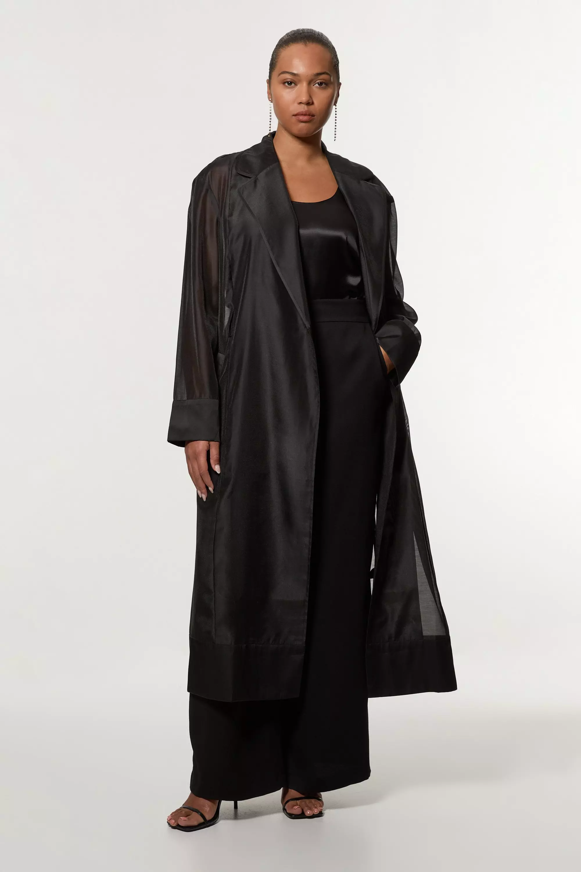 Plus Size Organza And Satin Mix Tailored Sheer Trench Coat Karen Millen