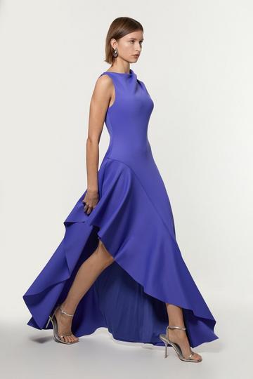 Petite Scuba Drama Ruffle Hem Woven Maxi Dress cobalt