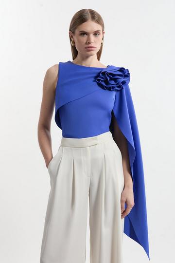 Tall Scuba Drama Ruffle Rosette Top cobalt