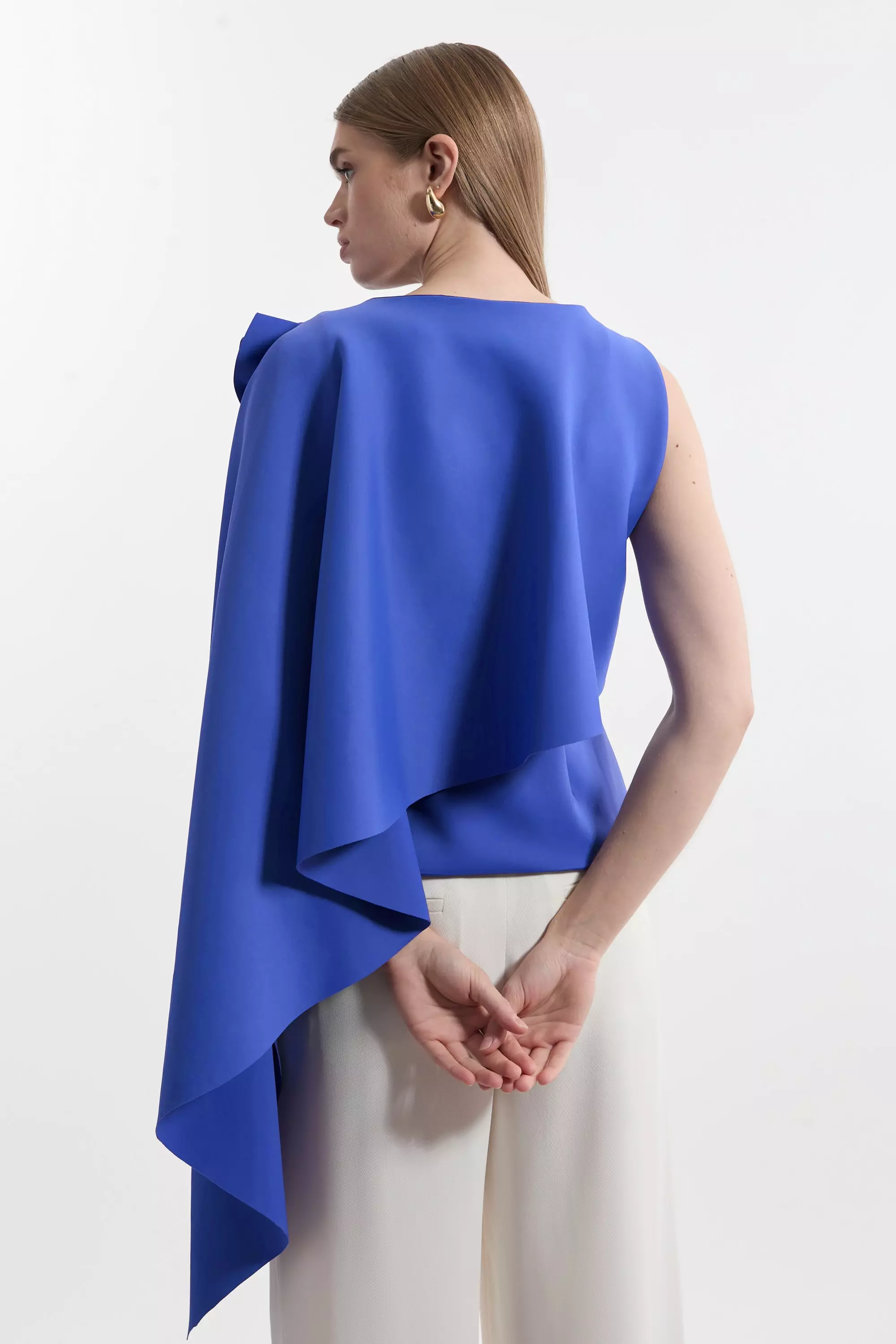 Tall Scuba Drama Ruffle Rosette Top | Karen Millen