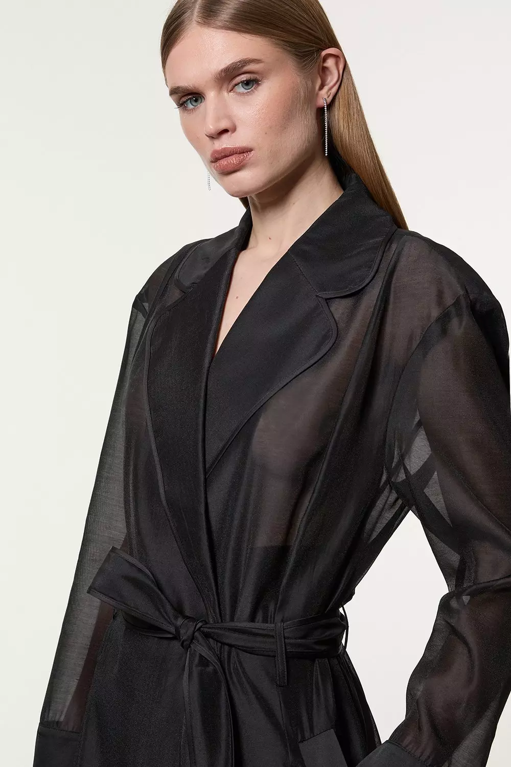 Petite Organza And Satin Mix Tailored Sheer Trench Coat